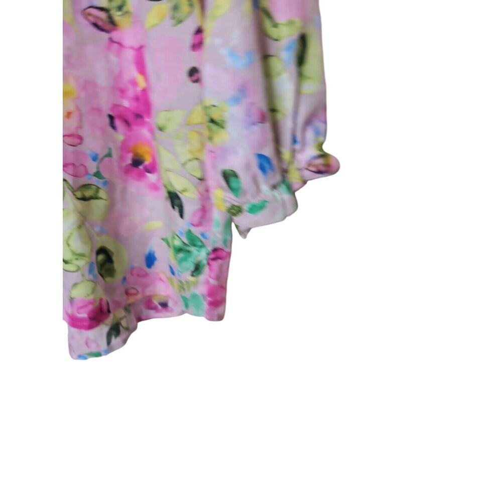 Hester & Orchard Linen Blend Pink Floral Top 3/4 Sleeve Button Up Womens Sz S - Picture 4 of 7